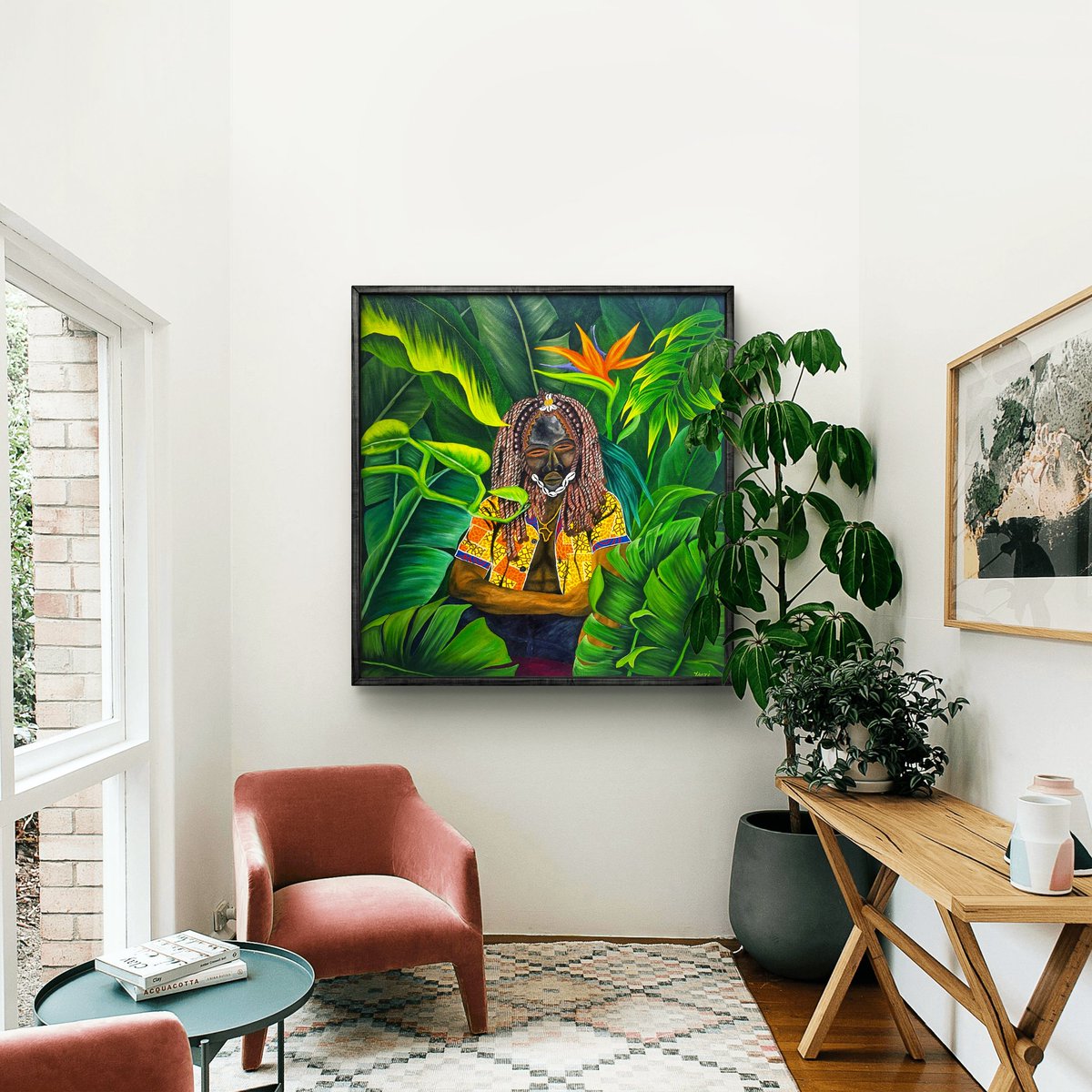 "Balance of Power" 
Acrylics and Kitenge fabric 
80cm by 90cm canvas
Available for purchase.