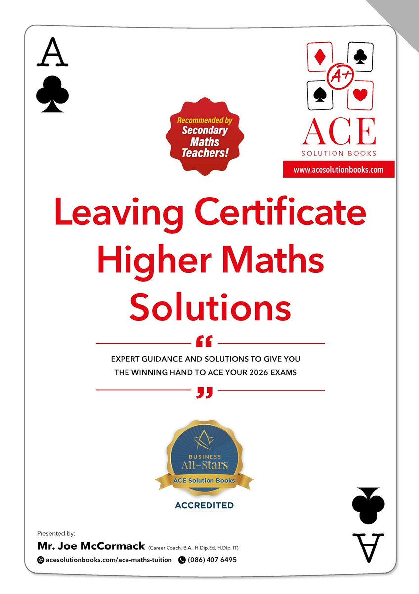 ACEMathsTuition's tweet photo. Joe’s Jotter: 50% off ACE Maths Revision Books. 
(TODAY: Terrific Thursday only!)

Dear Parents,

Have you a 2nd, 3rd, 5th or 6th Year Maths Student at home?
If so, be sure to read on...

https://t.co/q85ZGaLwxL

Joe https://t.co/l2LEW48cHS