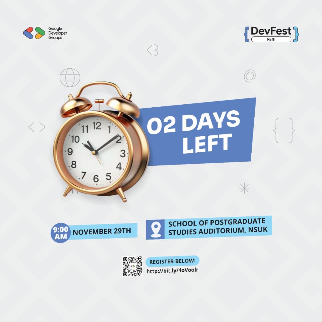 GdgKeffi's tweet photo. 2 days to #DevFestKeffi2025!

This is more than an event. It’s a reminder that the tech community in Keffi is alive, growing, and unstoppable. https://t.co/AzkiXeCnPO