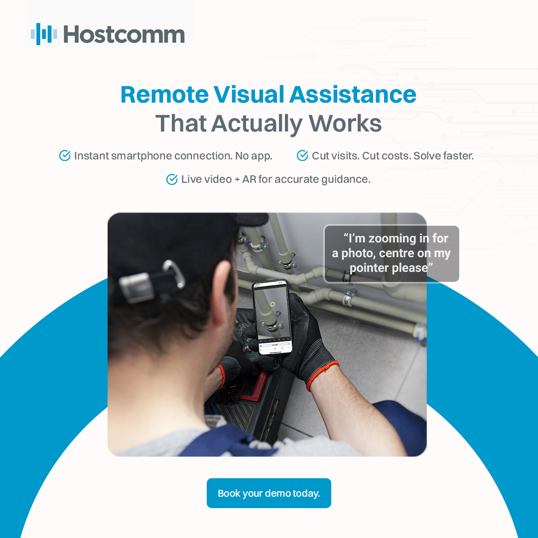 HostcommAI's tweet image. Fix issues faster with real-time visual guidance 

Remote Visual Assistance cuts site visits, lowers costs, and speeds up resolutions using live video + AR.

Book a free demo: calendly.com/lauren-connors…

#RemoteSupport #VisualAssistance #FieldService #TechInnovation