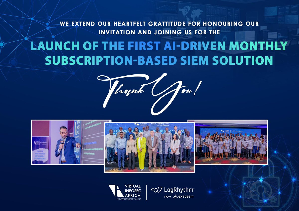 A big thank you to everyone who joined us for the historic launch of our AI-driven monthly SIEM subscription solution. Your presence and support made the event a true success!

#VirtualInfosecAfrica #Exabeam
