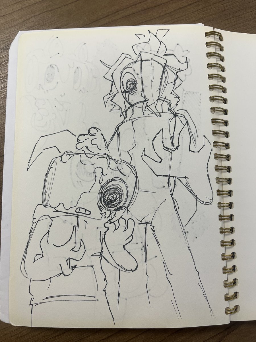 MA_Jrs's tweet image. so i lost my sketchbook for like a whole month or two, and i found it again yesterday and i cant believe the last thing i drew was twisted fruitcake, i do not remember drawing this at all 😭