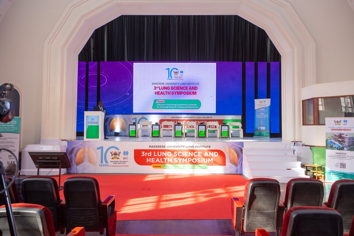 Lung_Institute's tweet photo. The 3rd Lung Science &amp; Health Symposium #LSHSymposium25 is LIVE at @Makerere Main Hall.
As Lung Institute marks 10 years of advancing lung health, we gather to share research, innovation, and impact made over the past decade.
#MLIat10 #MLI4Healthylungs @brucekirenga https://t.co/B9IgS2B5Pj