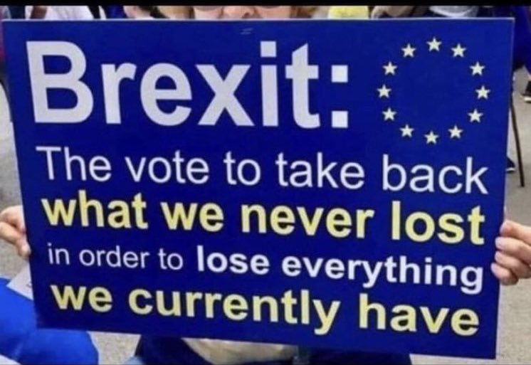 LizWebsterSBF's tweet image. Brexit was sold as “taking back control.”

But the truth is brutal:

We voted to take back what we never lost and ended up losing what we actually had.

From Dublin III to SPS, from trade to farming, from peace to prosperity…
Brexit didn’t give Britain control.
It took it away.
