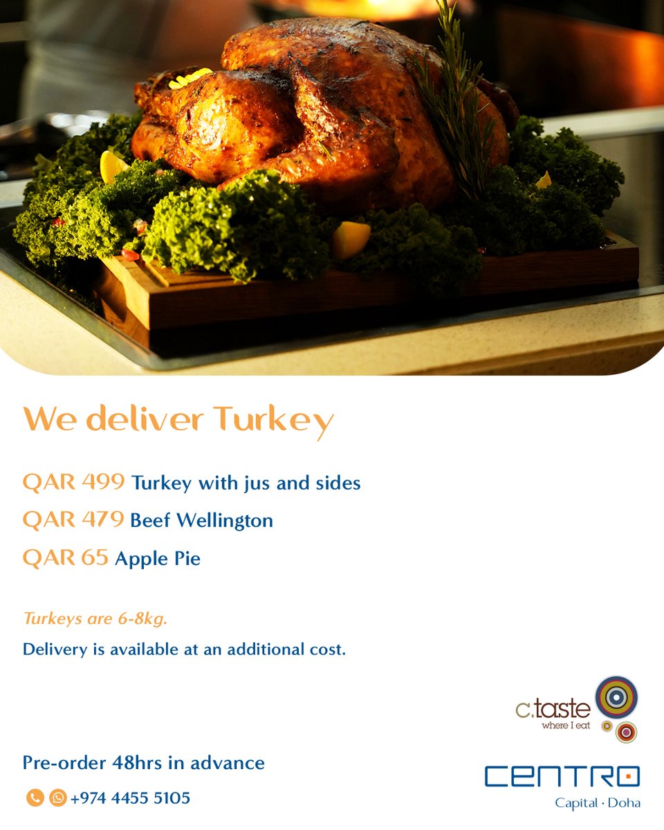 Let us take care of your table! At least 48hrs pre-order is required. For bookings, WhatsApp us: +974 4455 5105  #CentroCapitalDoha #RotanaHotels