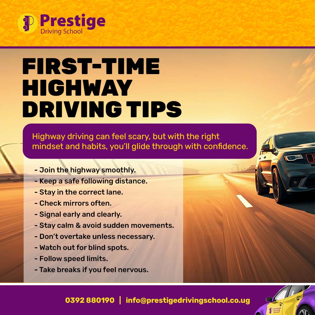 DrivingPrestige's tweet image. Stepping onto the #highway for the first time can feel overwhelming — but with the right techniques and confidence, you’ll master it in no time.

Try these tips bot to feel overwhelmed.

Enrol now.
📞 0392880190
📧 info@prestigedrivingschool.co.ug
🔗 prestigedrivingschool.co.ug