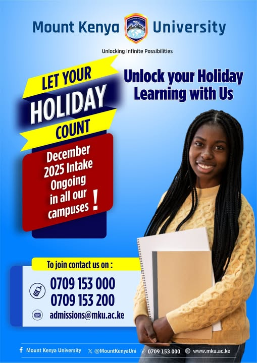MountKenyaUni's tweet image. Begin your journey toward becoming a confident, competent teacher with us. Welcome to Mount Kenya University—where educators are made.
December Intake ongoing.

#UnlockwithMKU
#MKUDIBELIntake
#Intake