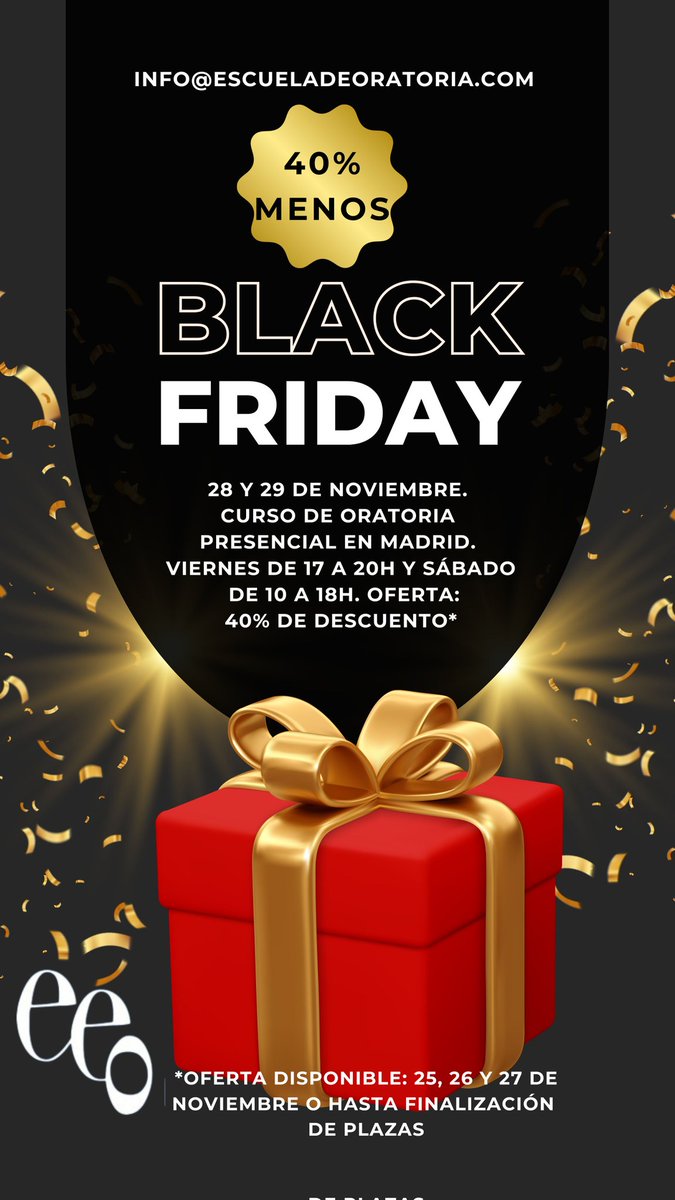 ¡Último día de oportunidad! El curso de #hablarenpublico que vale 420 euros, este fin de semana con un precio del 40% menos. ¡Resérvalo ya! info@escueladeoratoria.com