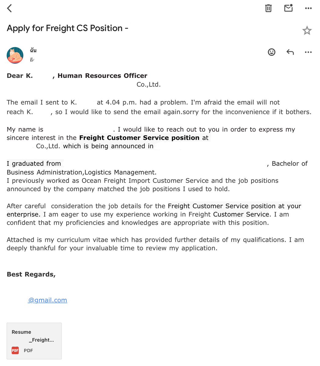 sseonnmul's tweet image. มหาลัยไม่เคยสอนเขียนแต่ในโซเชียลต่างๆสอนนี่ก็ไปค้นมาค่อยๆปรับใช้ให้เข้ากับตัวเอง แต่ใช่ว่านี่จะถูก100%นะ ทุกวันนี้ที่สมัครก็เขียนไม่เหมือนกันสักเมลเขียนให้เข้ากับตำแหน่งที่สมัคร แต่หลักๆหัวข้อและresumeควรเป็นตำแหน่งที่สมัครและชื่อ ต่อให้ไม่ใช่ตำแหน่งเดิมก็ควรเปลี่ยนชื่อไฟล์resume