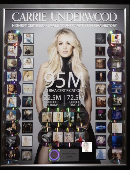 CountryMer11's tweet image. That plaque wasn’t even a month old when it became outdated 😂. They have to add My Savior 

Congratulations, @carrieunderwood, on another RIAA gold certification!