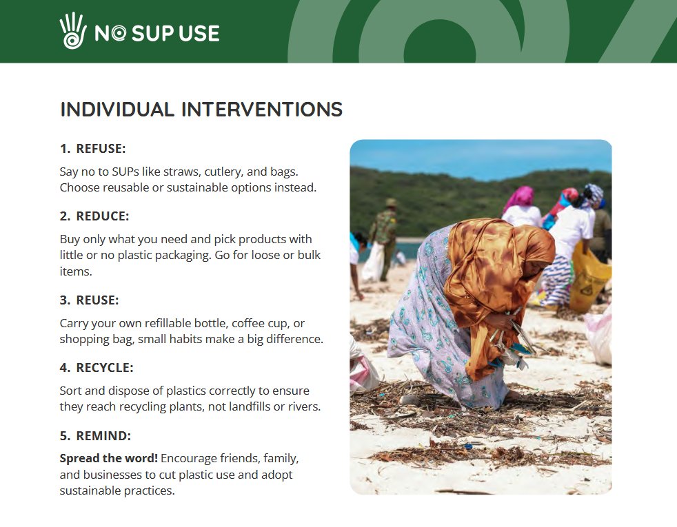 Embracing the 5 R's for a Plastic-Free Future.

While policy and industry action are crucial, the "No SUP Use" Elimination Manual reminds us that the journey to a circular economy starts with Individual Interventions.
 
What is one "R" you are committing to this week?
#NoSUPUse