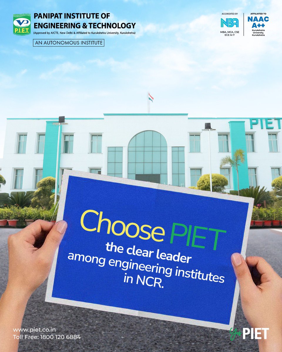 PIETPanipat's tweet image. Choose excellence. Choose innovation. Choose PIET — the powerhouse of engineering talent in NCR, raising the bar with world-class academics, infrastructure, and campus life. 🚀📚

#EngineeringLeadership #PIET #FutureEngineers #NCRColleges #TopEngineeringCollege #TechEducation