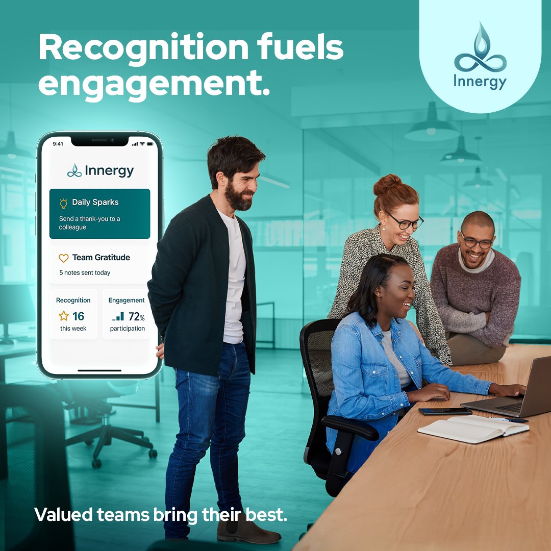 innergyapp's tweet image. Recognition and appreciation are powerful culture builders.

With Innergy’s daily prompts and gratitude habits, teams feel seen, valued, and motivated to bring their best every day. ✨

#EmployeeRecognition #WorkplaceCulture #InnergyApp
