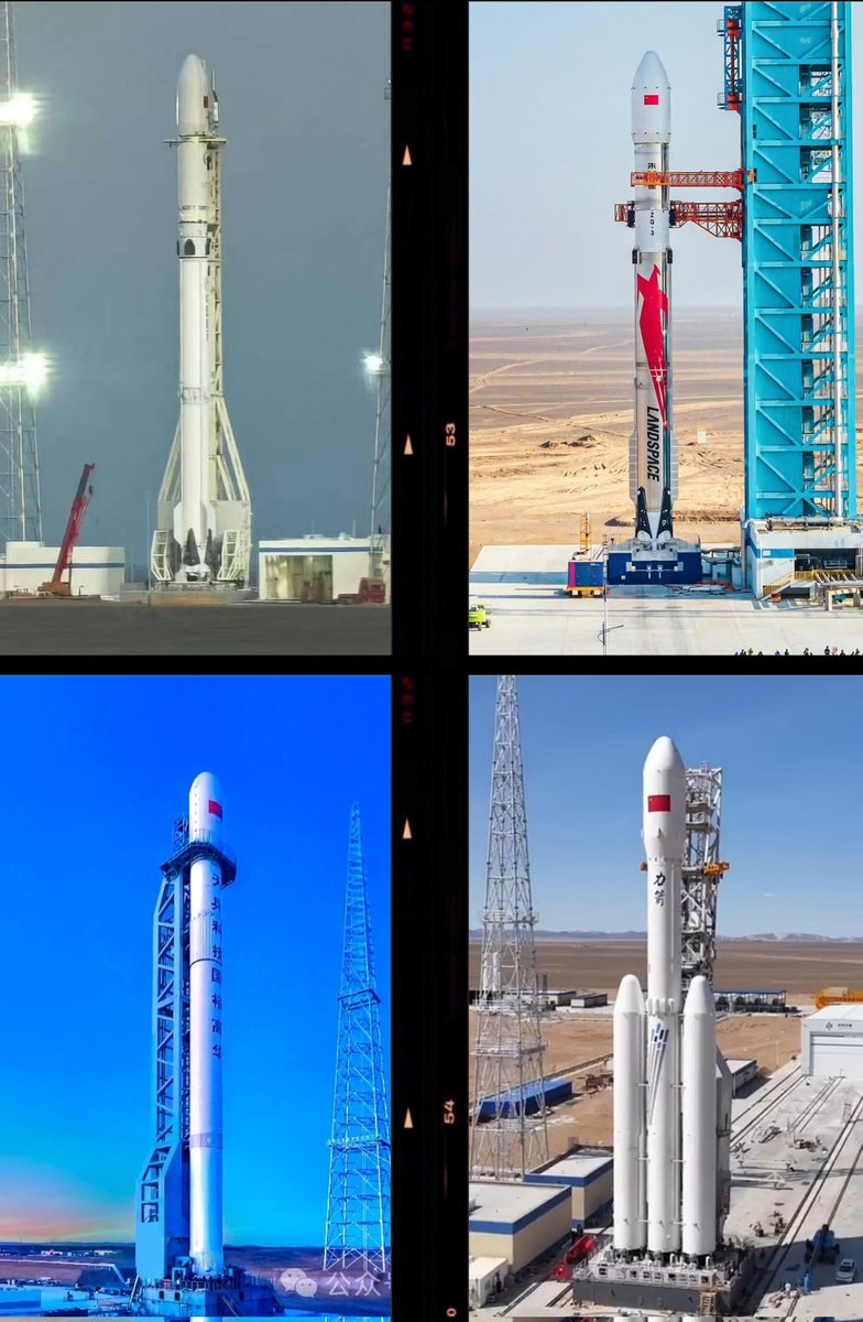 🚀🚀🚀🚀 4 lanceurs sur le pas de tir en Chine dont 3 pour un vol inaugural dans les prochains jours : Long March 12A, Zhuque-3 de LANDSPACE, Tianlong-3 de SPACE-PIONEER et Kinetica-2 de CAS-SPACE.
📷 Via <a href="/CNSpaceflight/">China 'N Asia Spaceflight 🚀𝕏 🛰️</a>