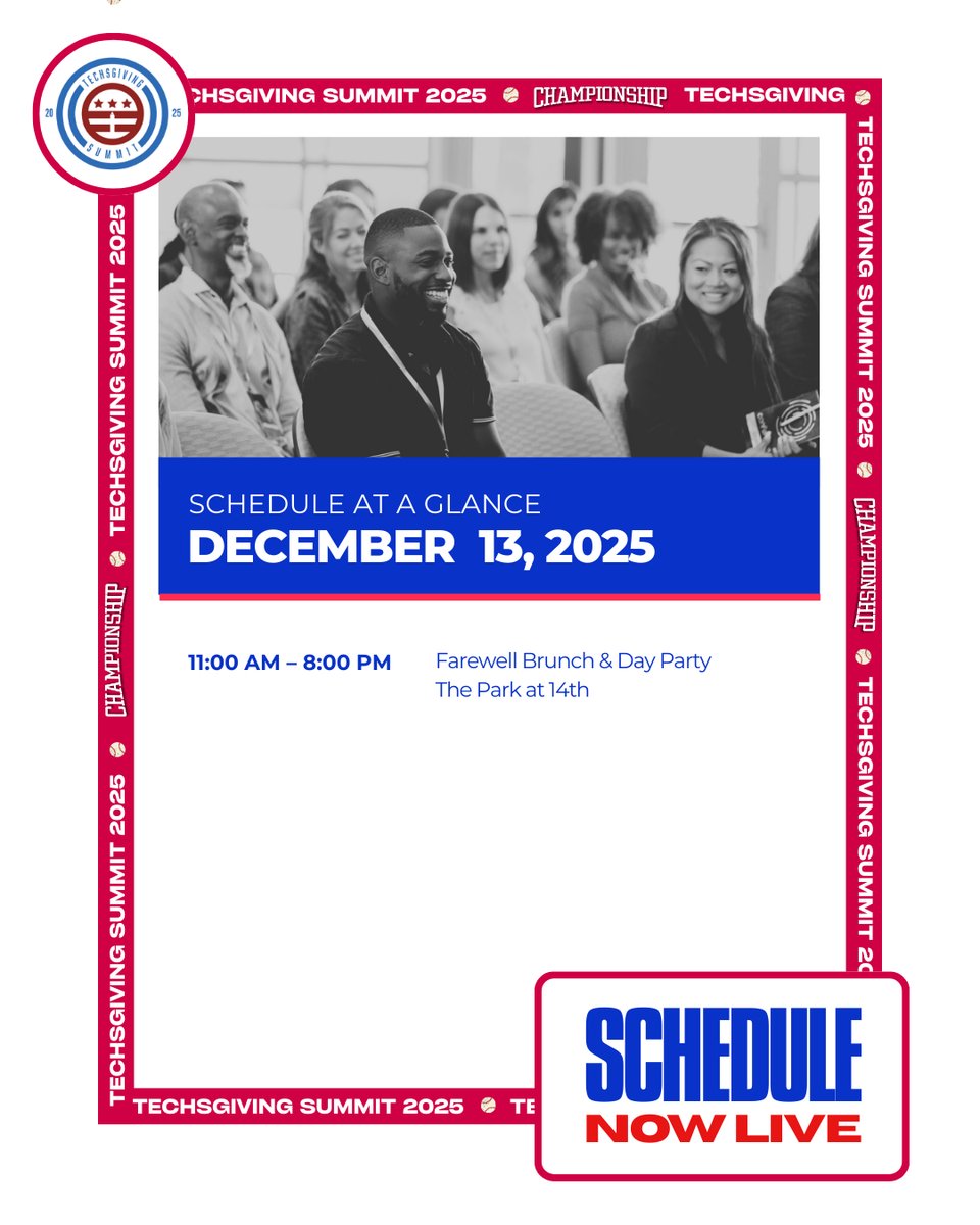 techsgiving's tweet image. We&apos;re excited to announce that the Techsgiving Summit schedule is now live! 🥳

Join us December 10-13 for the biggest innovation meetup of 2025 and stay in the loop of all updates and announcements by downloading the app today! 

Don&apos;t have your tickets yet? Link in bio to grab…