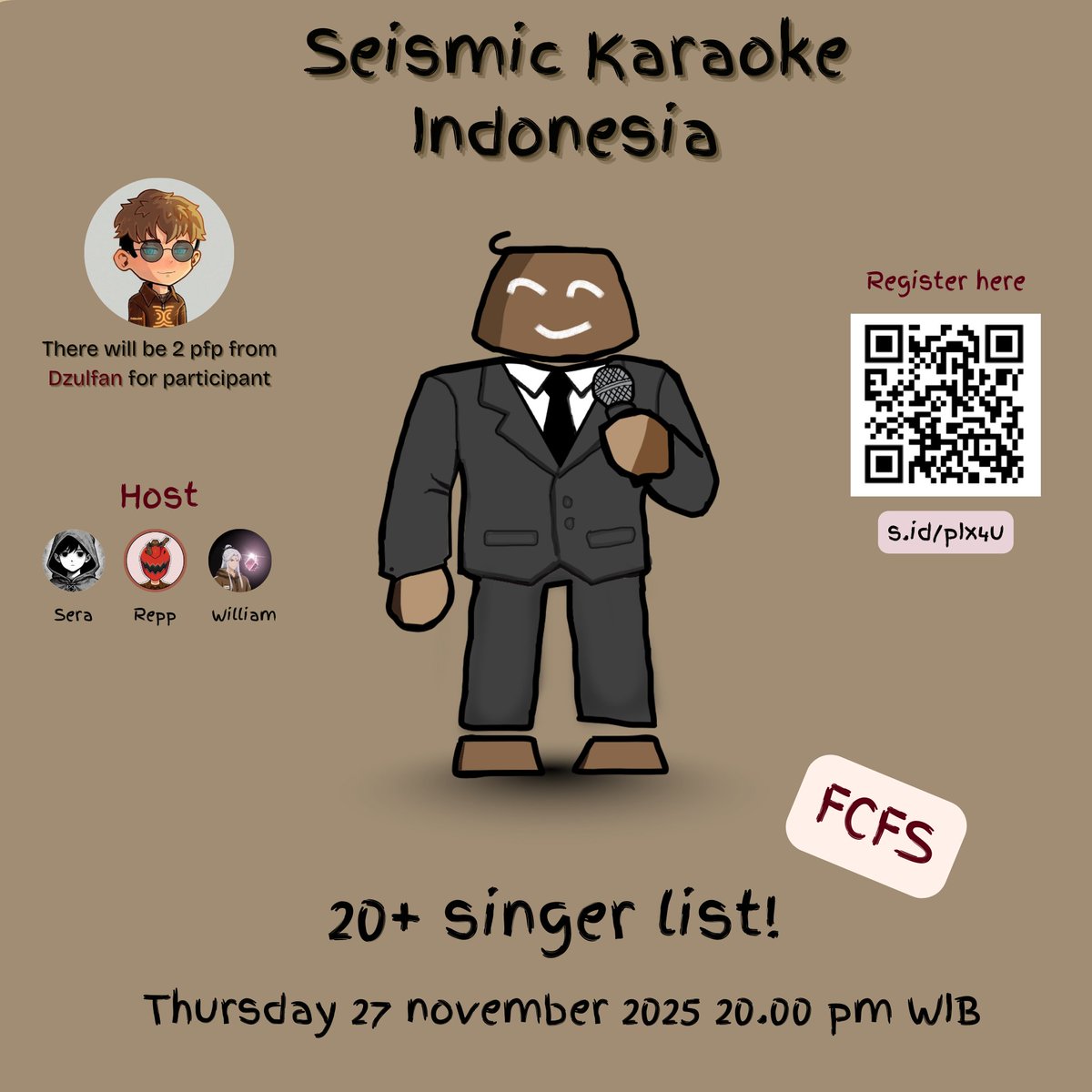 Seismic Karaoke – Regional Indonesia
📅 Kamis, 27 November 2025 | ⏰ 20.00 WIB

host oleh: Sera, Repp, dan William

Ayo gabung! Nyanyi santai bareng, nikmati suasana chill, dan bagikan energi positif bersama komunitas. 

🔗 Registrasi di sini: forms.gle/Sq4Xao4m6JwmLz…
