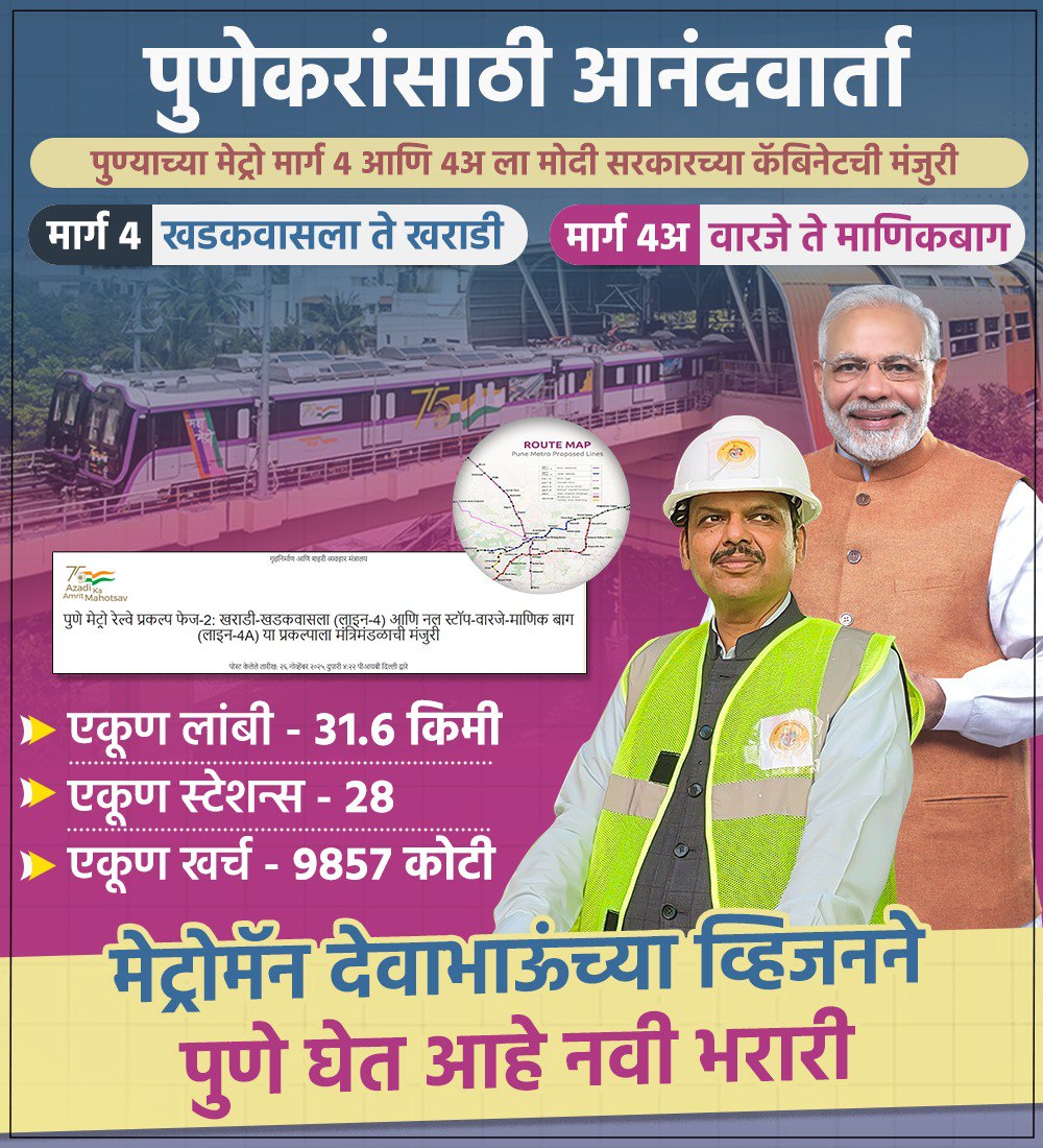 sachinrbjp3555's tweet image. Metroman Devendra | पुणेकरांसाठी खुशखबर ! पुण्याचे मेट्रो जाळे आता अधिक पसरत आहे! १०० किमीहून जास्त मेट्रो नेटवर्क असलेले शहर होणार ! @Dev_Fadnavis 

#TeamDevendra #DevendraFadnavis