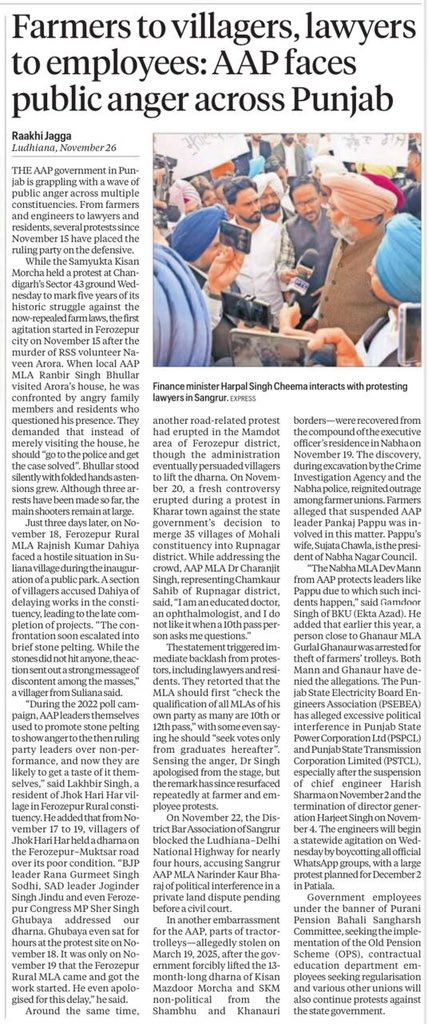 Partap_Sbajwa's tweet image. After promising heaven on earth, @BhagwantMann and @ArvindKejriwal have delivered a Punjab full of protests — farmers sitting on roads, villagers blocking MLAs, lawyers shutting highways, engineers resigning in anger, and employees calling statewide strikes.

This is the “new…