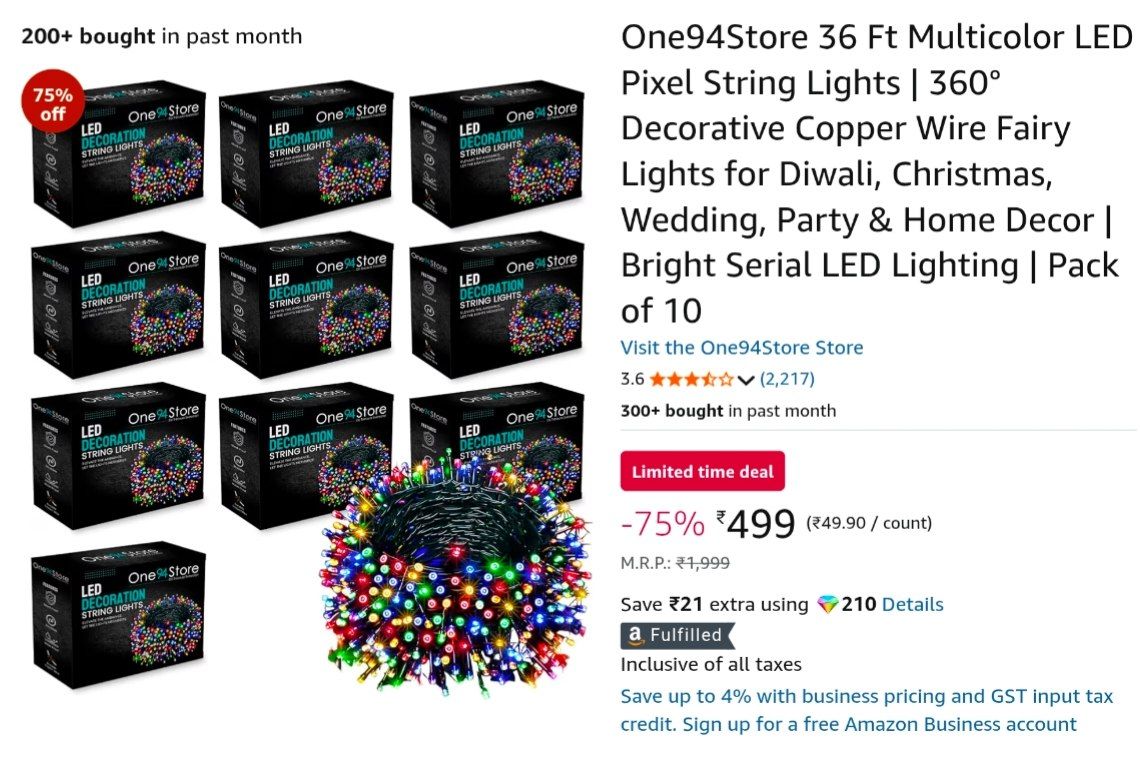 offerguruji's tweet image. LOWEST PRICE: One94Store 36 Ft Multicolor LED Pixel Decorative String Lights, Pack of 10 @ ₹499

Buy👉 amzn.to/4an9JuW

#ledlightingsolutions #lightdecor #hbdsureshraina #HBDUdhay #HBDUdhayanidhiStalin #UdhayanidhiStalin #PerthSanta #GautamGambhir