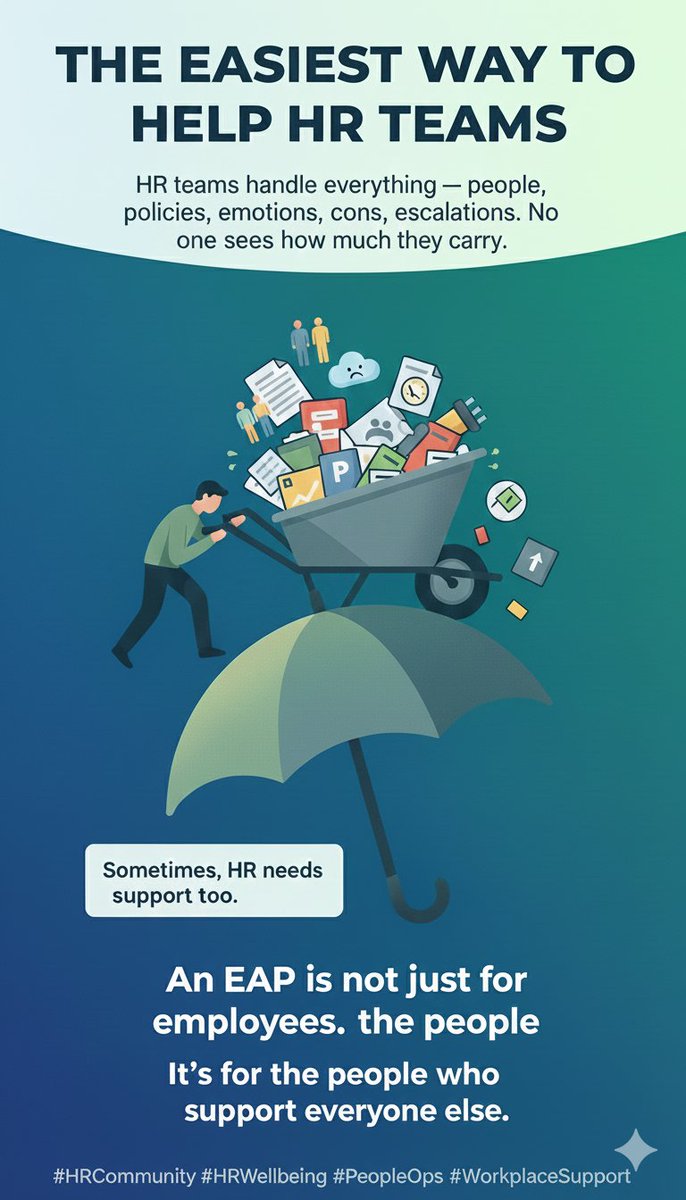 BreakfreeT's tweet photo. Sometimes, HR needs support too.

HR teams handle everything — people, policies, emotions, escalations.

An EAP is not just for employees.
It’s for the people who support everyone else.

#HRCommunity #HRWellbeing #PeopleOps #WorkplaceSupport #breakfreeconsultiing https://t.co/dlBXyf5OP5