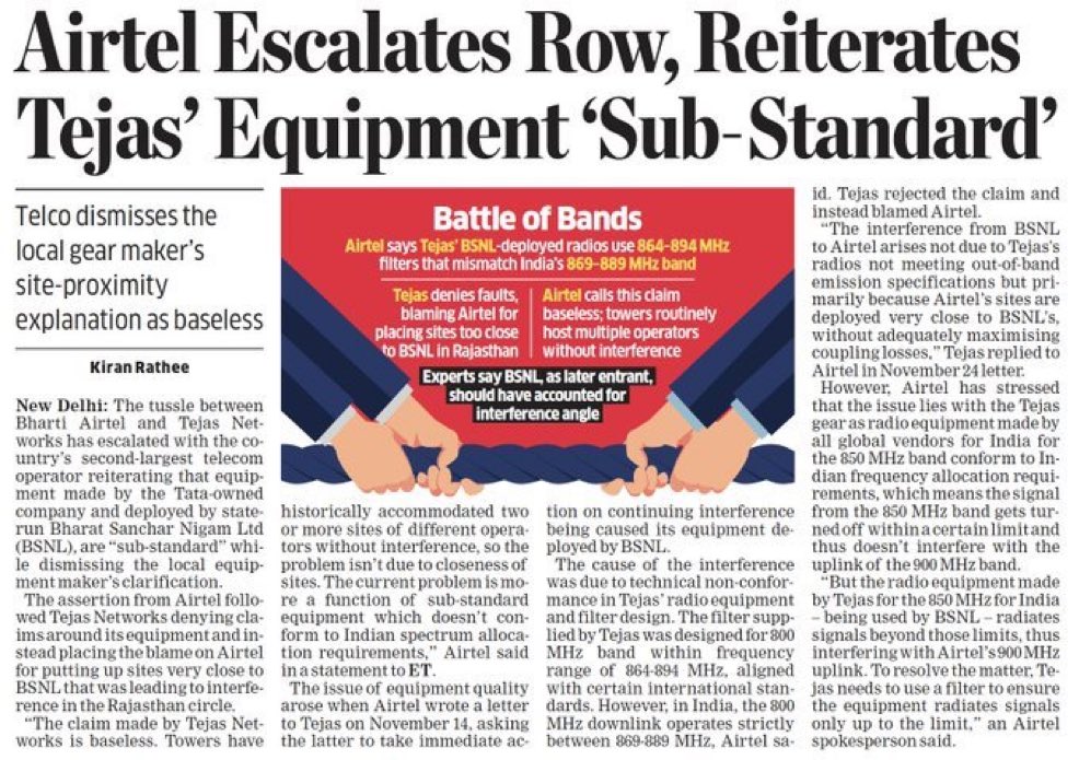AshishMeher7's tweet image. Everyone is busy arguing about who’s right - Airtel or Tejas.
But honestly, don’t pay attention.
This is just India’s telecom giants pulling a tiny rope.
Nothing serious… just:
• One calling the other “sub-standard”
• The other saying “your towers are too close”
• Both…
