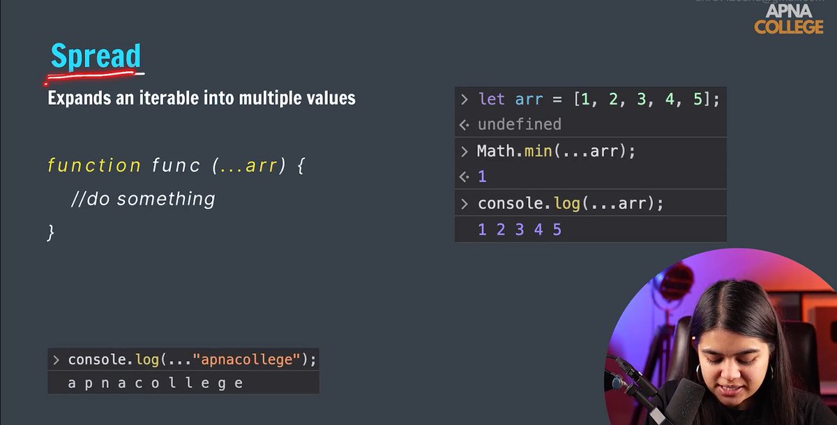 VaibhavNagar03's tweet image. 🚀 Day 40 of #Phase2 #90DaysOfCode 🚀

Wrapped up JavaScript Part 8 today 💻✨
• Spread (arrays &amp;amp; objects)
• Rest parameters
• Destructuring (arrays &amp;amp; objects)
• Practice questions

JS foundation getting stronger 🔥
#JavaScript #WebDevelopment #CodingJourney #LearningInPublic
