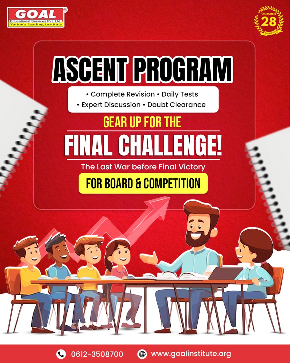 goalpatna's tweet image. The final phase of preparation is here!
GOAL’s Ascent Program is designed to sharpen concepts, boost confidence, and prepare you for the ultimate challenge.

#goaltheresultactory #neetguidance