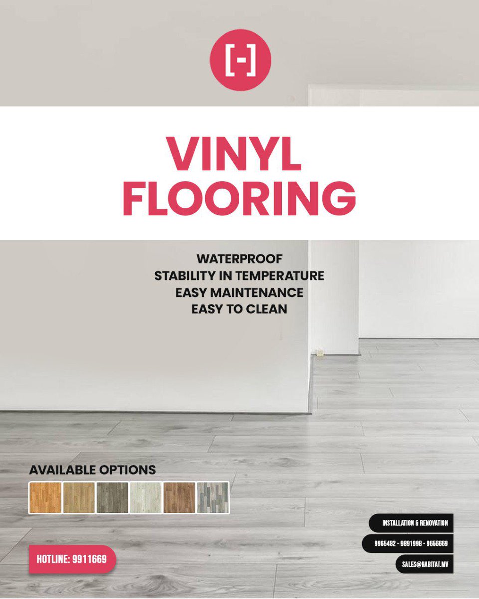 Stylish, durable &amp; easy to maintain 🏡 Our Vinyl Flooring is waterproof, temperature-stable, and comes in a variety of designs to match your home.

Contact us (Viber/Whatsapp) 9965482 - 9891998 - 9911669 - 9693669

#VinylFlooring #HabitatMV #HomeInteriors #EasyMaintenance
