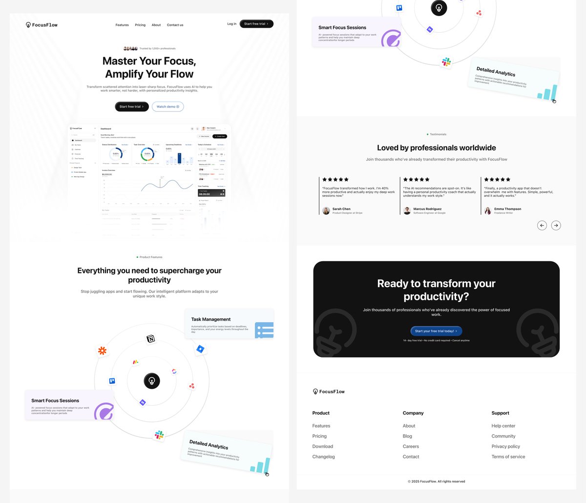 _nanasommy_'s tweet image. A landing page I designed for Focus Flow — A productivity app

Which looks better; Light mode or Dark mode?