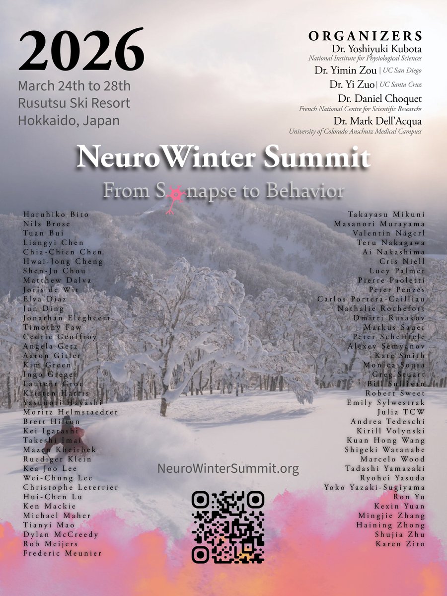 YiZuoUCSC's tweet image. Announcing the inaugural Neuro Winter Summit — March 24–28, 2026  | Rusutsu Ski Resort, Hokkaido, Japan. 🔗 neurowintersummit.org
Short talks will be selected from submitted abstracts.
#NeuroWinterSummit #Neuroscience #Brain2026  #Hokkaido #Zuolab