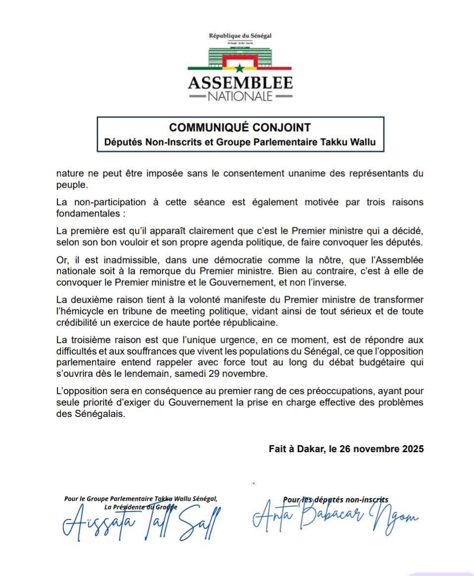 Quand des députés refusent de participer à une session de questions d’actualité face aux ministres, une question simple se pose :

1 - Nous représentent-ils vraiment ?  
2 -  Ou suivent-ils simplement leur humeur politique ?

L’Assemblée nationale n’est pas un lieu de caprices.