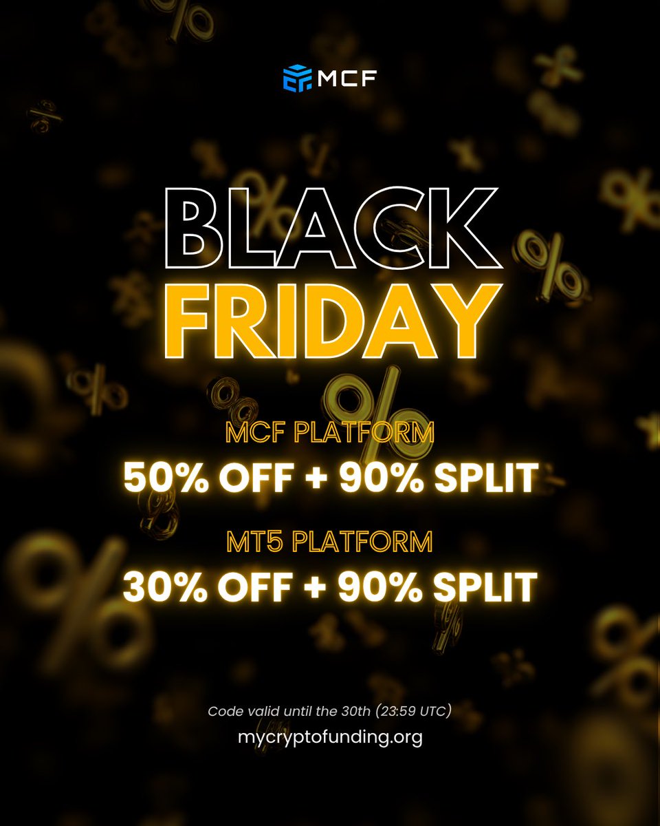 🚨 MCF BLACK FRIDAY IS NOW LIVE! 🚨

Use code: COBY50 for 50% discount for MCF platform accounts 🔥

If you’ve been waiting for the perfect moment to grab a challenge or upgrade to a bigger account this is it 😎

🔗 mycryptofunding.org