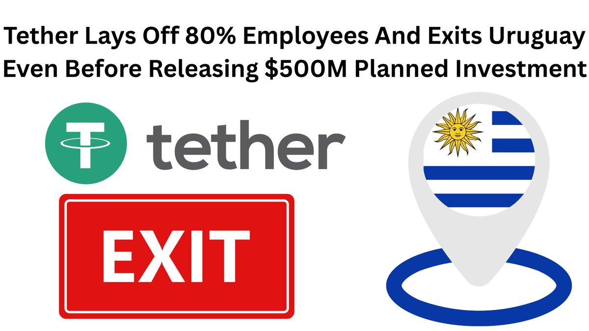 unocrypto_com's tweet photo. 📢📢JUST IN: @tether Lays Off 80% Employees And Exits Uruguay Even Before Releasing $500M Planned Investment

🔹Tether is ending its Uruguay operations, resulting in significant staff reductions (30 out of 38 employees dismissed).

🔹The Ministry of Labor and Social Security (MTSS) learned of the closures and layoffs following a meeting.

https://t.co/uORlD5coWb