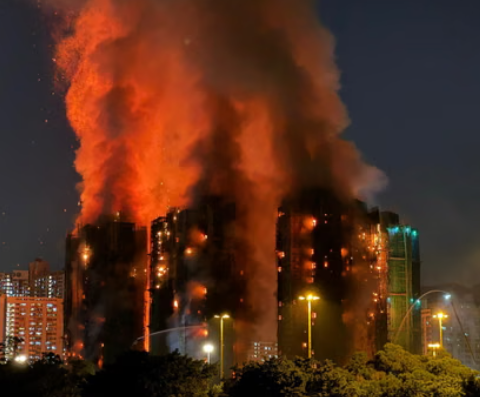 A massive fire broke out Wednesday afternoon at the Wang Fuk Court residential complex in the Tai Po District of Hong Kong.The fire quickly engulfed multiple high-rise apartment towers.
The death toll has now risen to at least 44 people, including a firefighter.