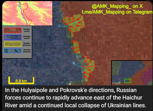 Nordexium's tweet photo. Assessment: Russian forces maintain initiative across all sectors; Ukrainian withdrawals indicate mounting structural strain and reduced ability to reconstitute coherent blocking lines.
(according to maps and analysis from AMK Mapping.) #Russia #UkraineWar #FrontUpdate #MilitarySituation
