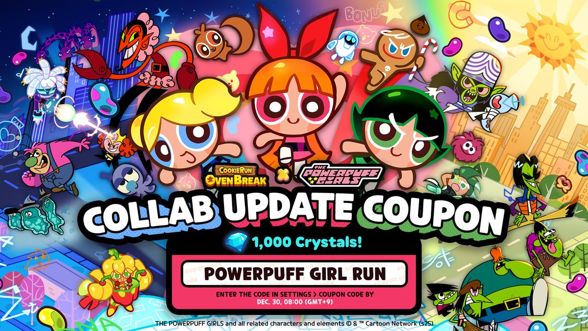 CookieRun's tweet image. The Powerpuff Girls are here to save... CookieRun: OvenBreak!💗
We&apos;ve got a little gift for you to commemorate their upcoming crispy adventures!

🎁 Coupon Code: POWERPUFFGIRLRUN
🎁 Reward: 1,000 Crystals

#CookieRun #OvenBreak #PowerpuffGirls #collaboration…