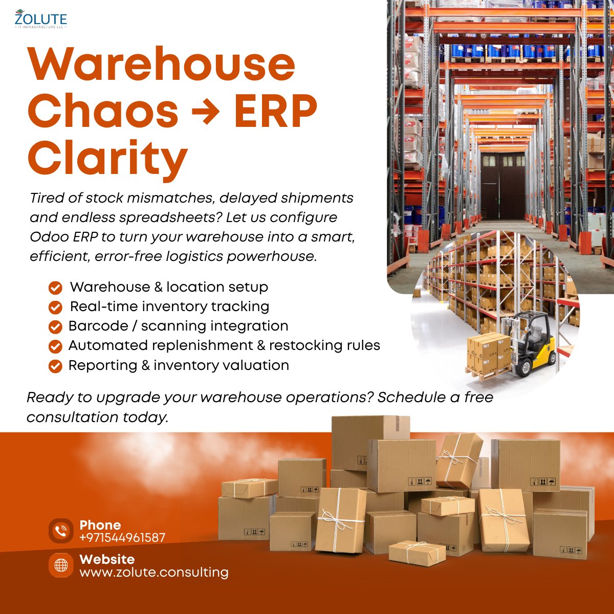 ZOLUTE's tweet image. Turn Warehouse Chaos into Full ERP Control!
Real-time tracking. Zero mismatches. Faster shipments.
zolute.consulting/services/odoo-…
Your logistics, now error-free.
#WarehouseERP #InventoryManagement #OdooERP #WarehouseAutomation #LogisticsSolutions #SmartWarehouse #ZoluteConsulting
