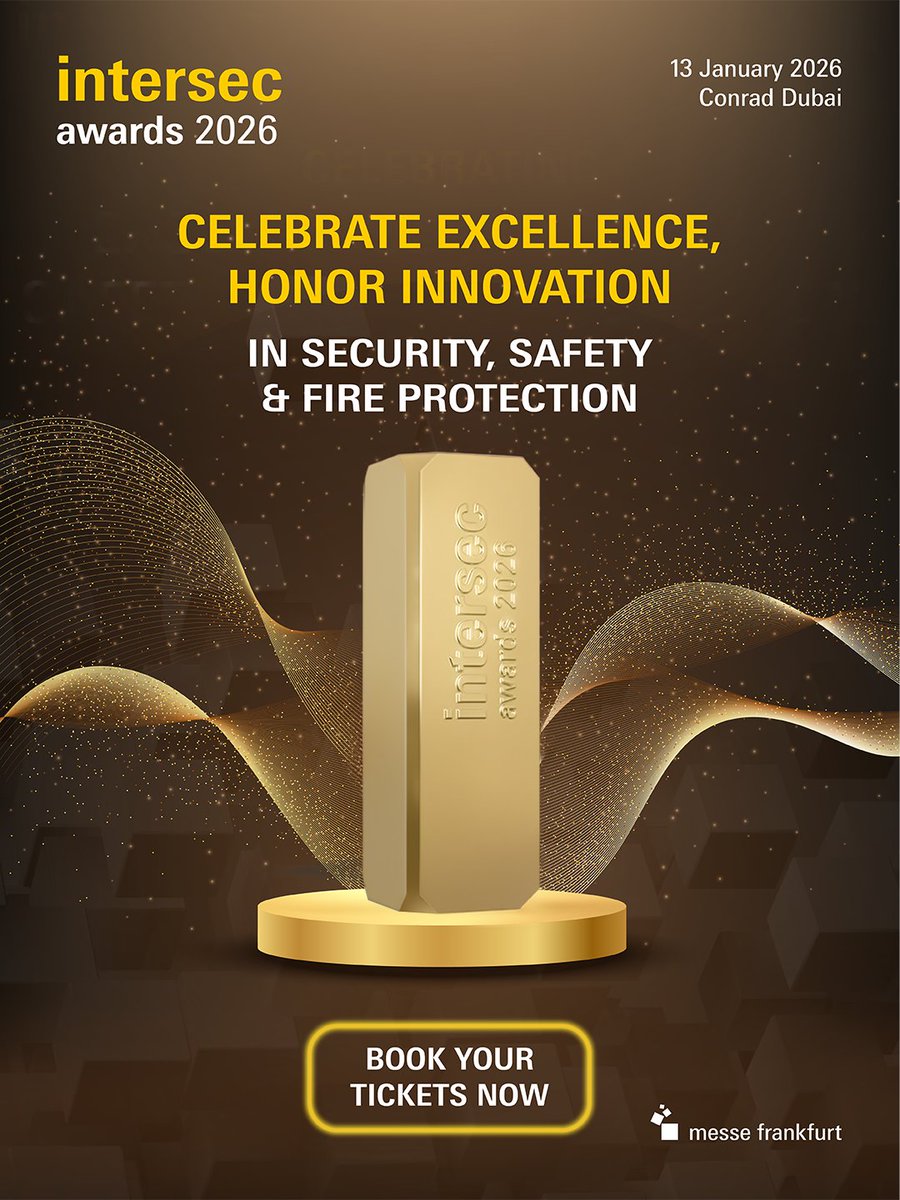 IntSecJournal's tweet image. The Intersec Awards 2026 return to celebrate the pioneers transforming the future of security, safety and fire protection.

📅 13 January 2026 | Conrad Dubai
Book your tickets now: dubai.platinumlist.net/event-tickets/…