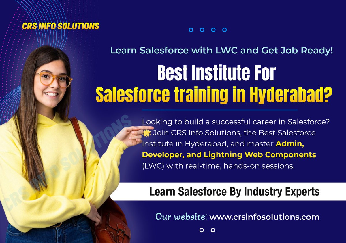 Anandtechie1102's tweet image. 🚀 Kickstart Your Career With the Most In-Demand Skill – Salesforce!
Website: crsinfosolutions.com/what-is-the-sa…

#Salesforce #SalesforceTraining #SalesforceAdmin #SalesforceDeveloper #LWC #LightningWebComponents