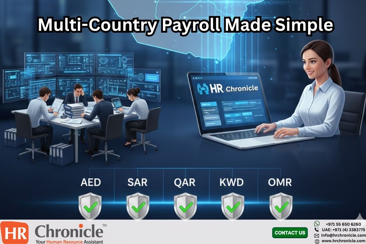 hrchronicle's tweet image. Struggling with multi-country payroll? 🌍 HR Chronicle is the best hr and payroll software for managing different currencies and compliance laws across the GCC in one system. #GlobalHR #PayrollSoftware
