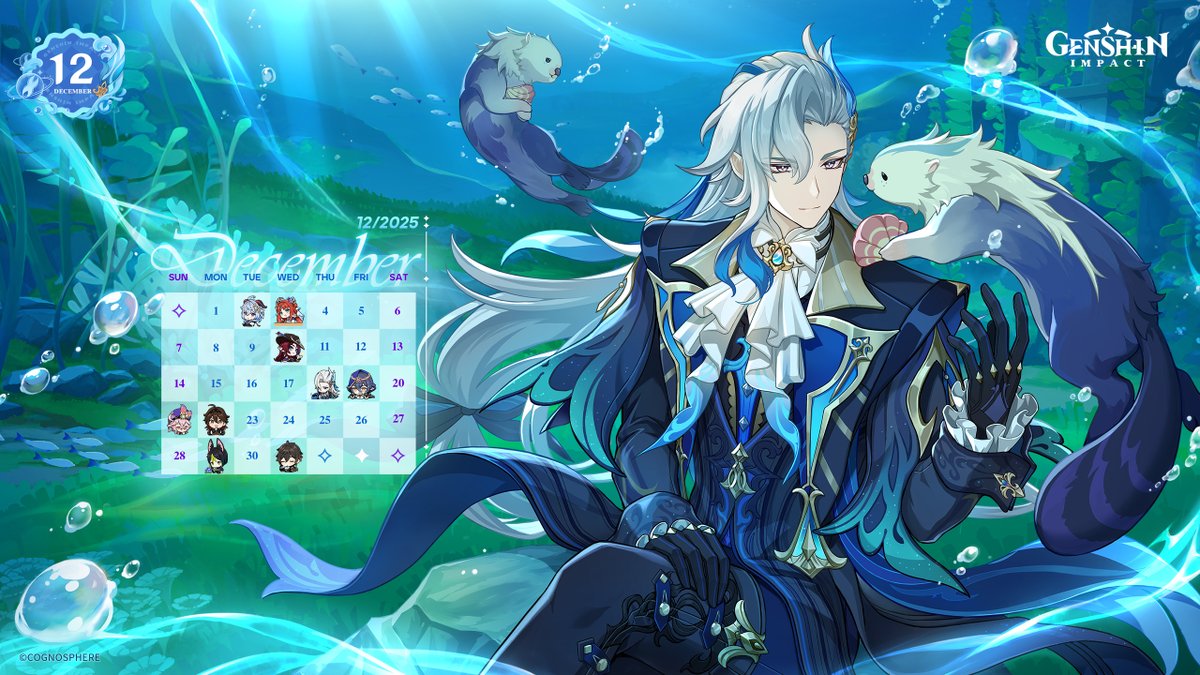 GenshinImpact's tweet image. Calendar Wallpapers
#GenshinImpact 

Hello, Travelers! Here&apos;s the December wallpapers (PC/Mobile/Apple Watch) for you~ Feel free to save and use them as you like~

Share this post with the hashtag #GenshinImpactCalendar and send well-wishes to the birthday characters in December…