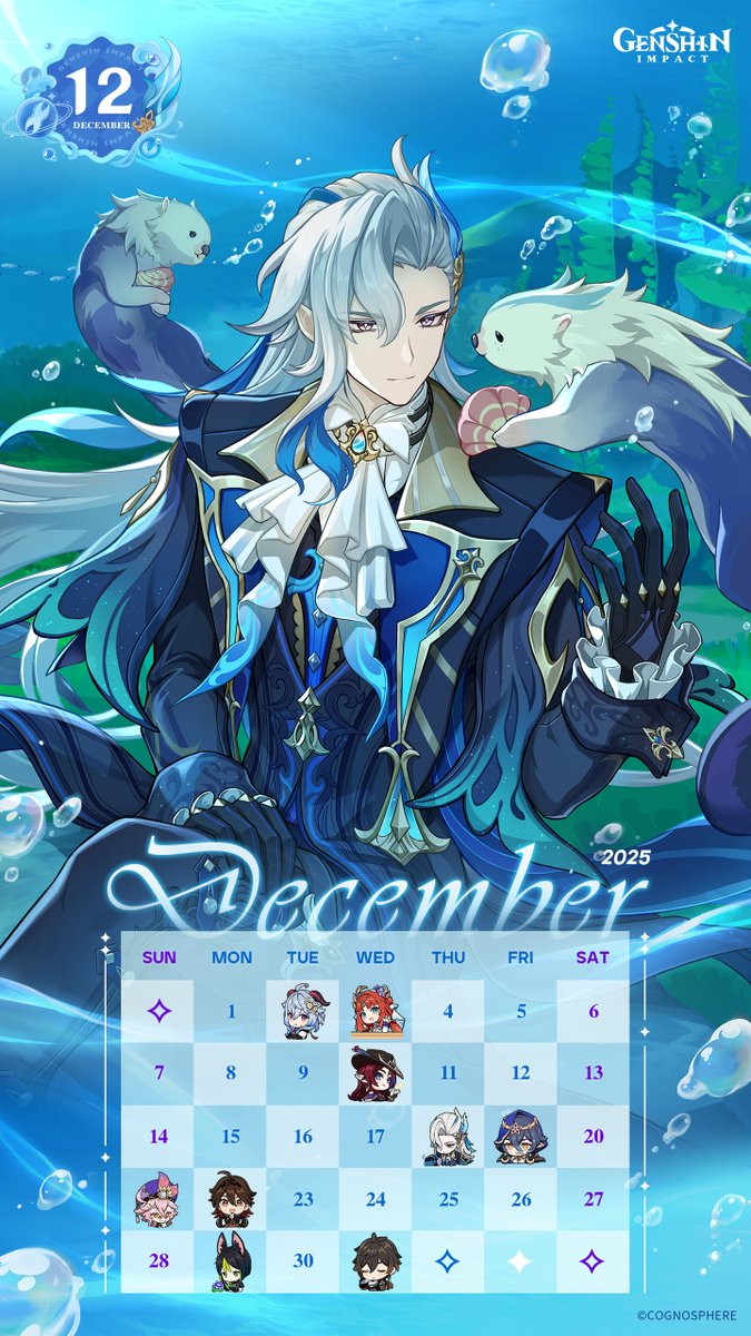 GenshinImpact's tweet image. Calendar Wallpapers
#GenshinImpact 

Hello, Travelers! Here&apos;s the December wallpapers (PC/Mobile/Apple Watch) for you~ Feel free to save and use them as you like~

Share this post with the hashtag #GenshinImpactCalendar and send well-wishes to the birthday characters in December…