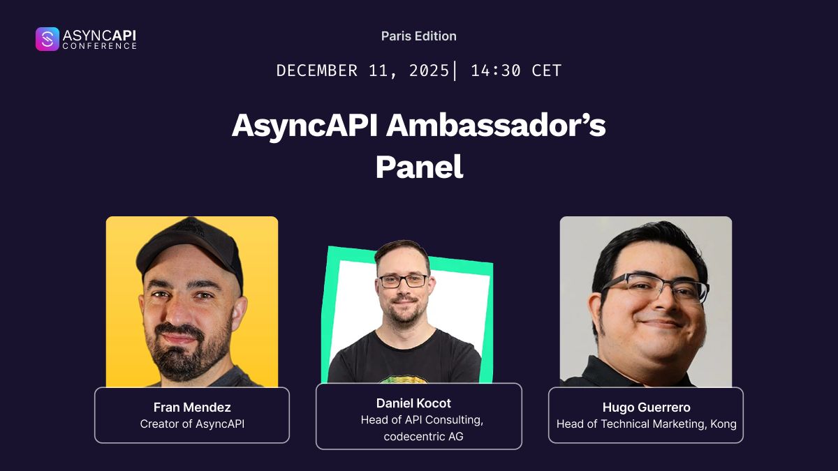 AsyncAPISpec's tweet image. 🚨 Speakers Alert🚨

Join the AsyncAPI Ambassadors on a panel as we look at the past, present, and future of the AsyncAPI ecosystem, with Fran as the moderator.

Grab a free Ticket: buff.ly/HqqBtKd

Conference Schedule: buff.ly/lCMfAn7

#AsyncAPIConf