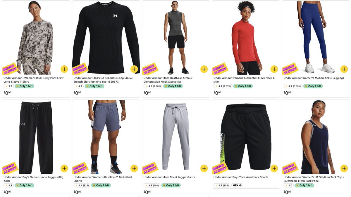 Pricerrors's tweet image. UNDER ARMOUR CLOTHING FOR $0.01

Sort low to high on storefront. 

Some listings don&apos;t have much stock left so buy ASAP. 

amzn.to/4p3PreH
