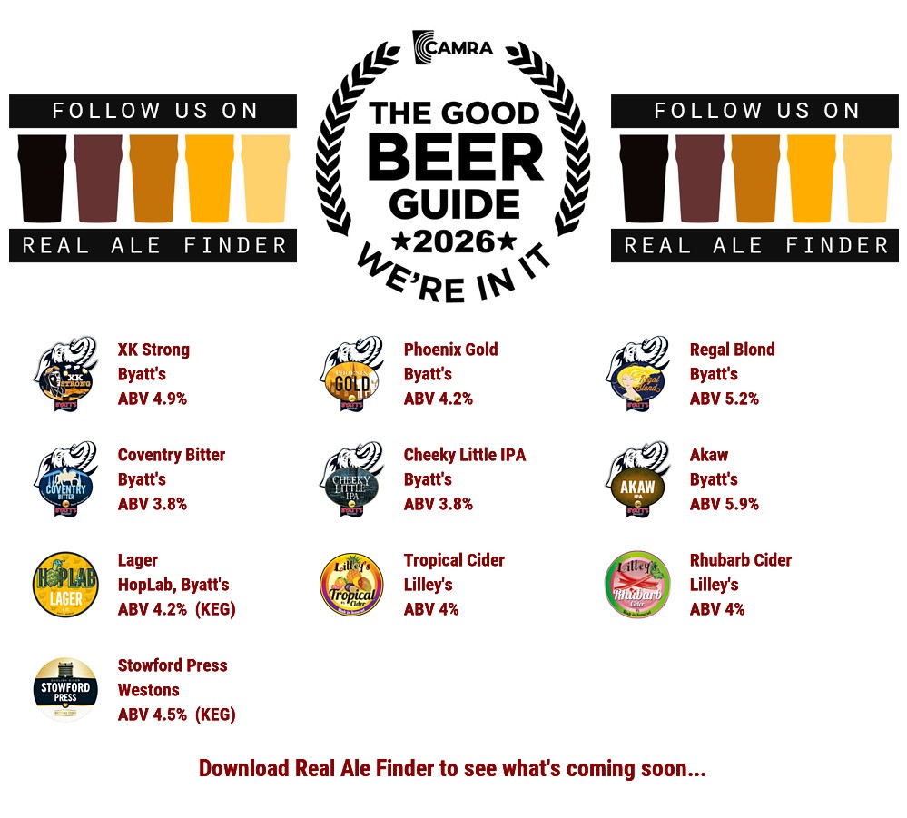 ByattsBrewery's tweet image. On the bar today 4-9pm 

Beer Board: bit.ly/2OqUuX5

#goodbeerguide @CAMRA_Official @ByattsBrewery @lilleyscider @covcamra @NuneatonCAMRA
#RealAleFinder