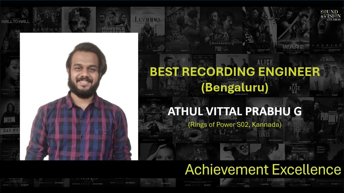soundnvisionsts's tweet image. Congratulations, Athul Vittal Prabhu G (Bengaluru) for winning the Best Recording Engineer Award! Your craft turns every note into pure perfection.

#SoundEngineering #AwardWinner #RecordingEngineer #SVSAwards #SVSPerformanceAward #Congratulations #SoundAndVisionStudios
