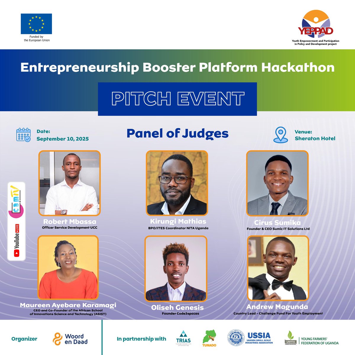 CBMGroup_'s tweet image. Throw back to when we did the livestream for the Entrepreneurship Booster Picthing Hackathon on @cbmtvug 

Organized by @WoordenDaad, under the Youth Empowerment and Participation in Policy and Development (YEPPAD) Project 👏

👉 Watch: youtube.com/live/YSebOvEYl…

#CBMGroup #YEPPAD
