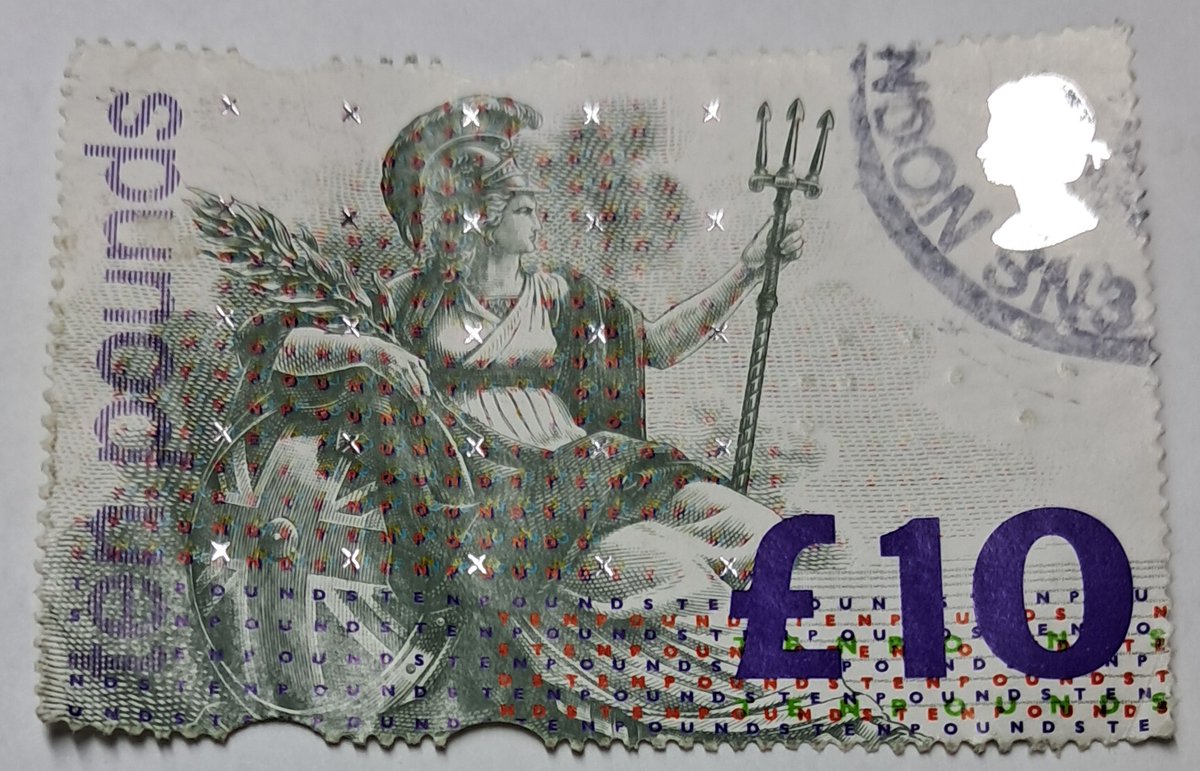 bashirahmed57's tweet image. UK Stamps:
Rare piece of British fiscal history  the iconic £10 Britannia high-value stamp. Bold, intricate, &amp;amp;
packed with security features that make it look like currency. A true gem for collectors. 🇬🇧
#StampCollecting #Philately #Britannia #UKStamps #RareStamps #RevenueStamps