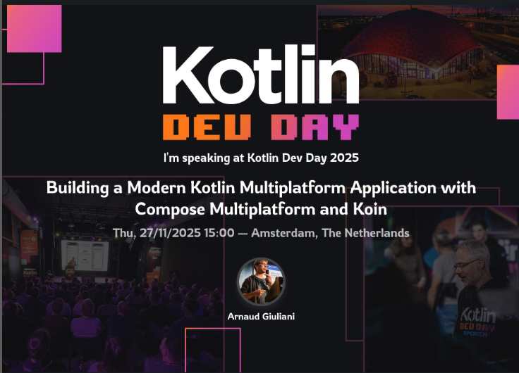 Kotzilla_io's tweet image. 💥 KOTLIN DEV DAY 2025 ALERT! 💥
Don&apos;t miss @arnogiu&apos;s talk TODAY 

&quot;Building a Modern Kotlin Multiplatform Application with Compose Multiplatform and Koin&quot;

⏰ 15:00 - 15:45📍 UPPERDECK

Get practical tips on KMP, stunning UIs with Compose, easy DI with @insertkoin_io
👍