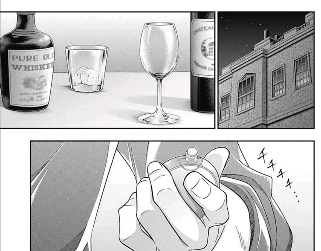 Idk in morimu. But in mangá, before Al burns the mansion, on the day Liam falls. He was having a conversation with Moran, and we can see the drinks on a table. But both, Moran's cup and Albert's glass, are empty and clean. So they probably thought about drinking, but didn't